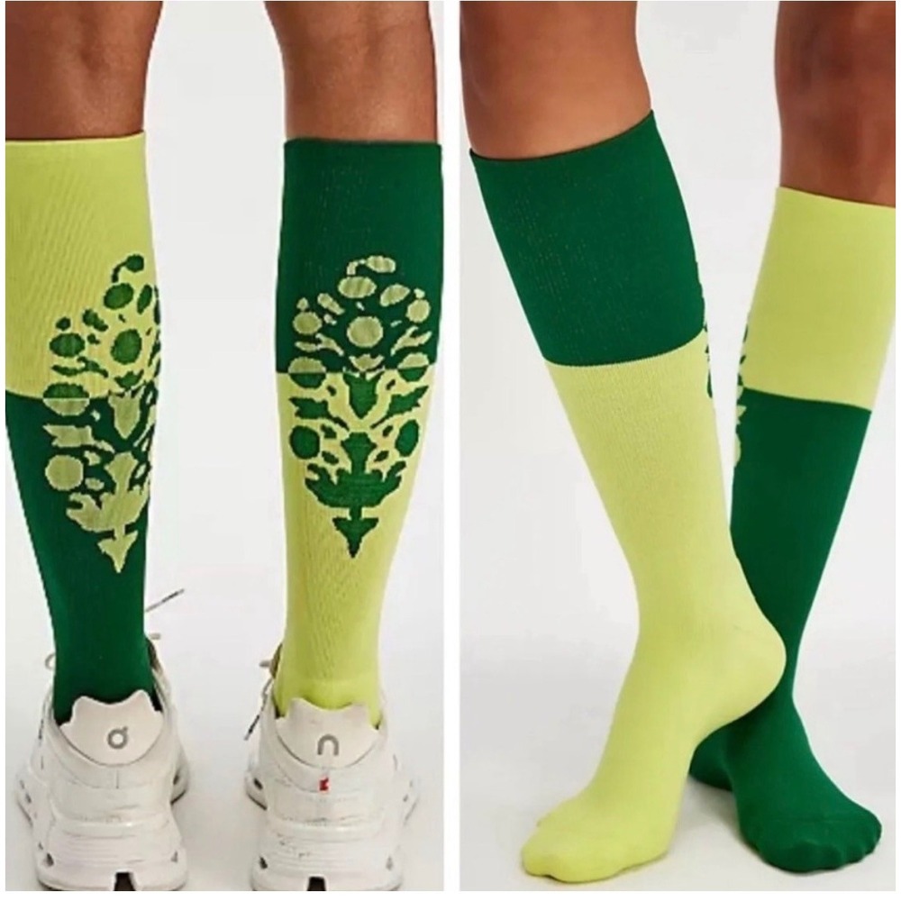 FP Movement Free People Compression Colorblock Tall Socks Green Knee High NWT